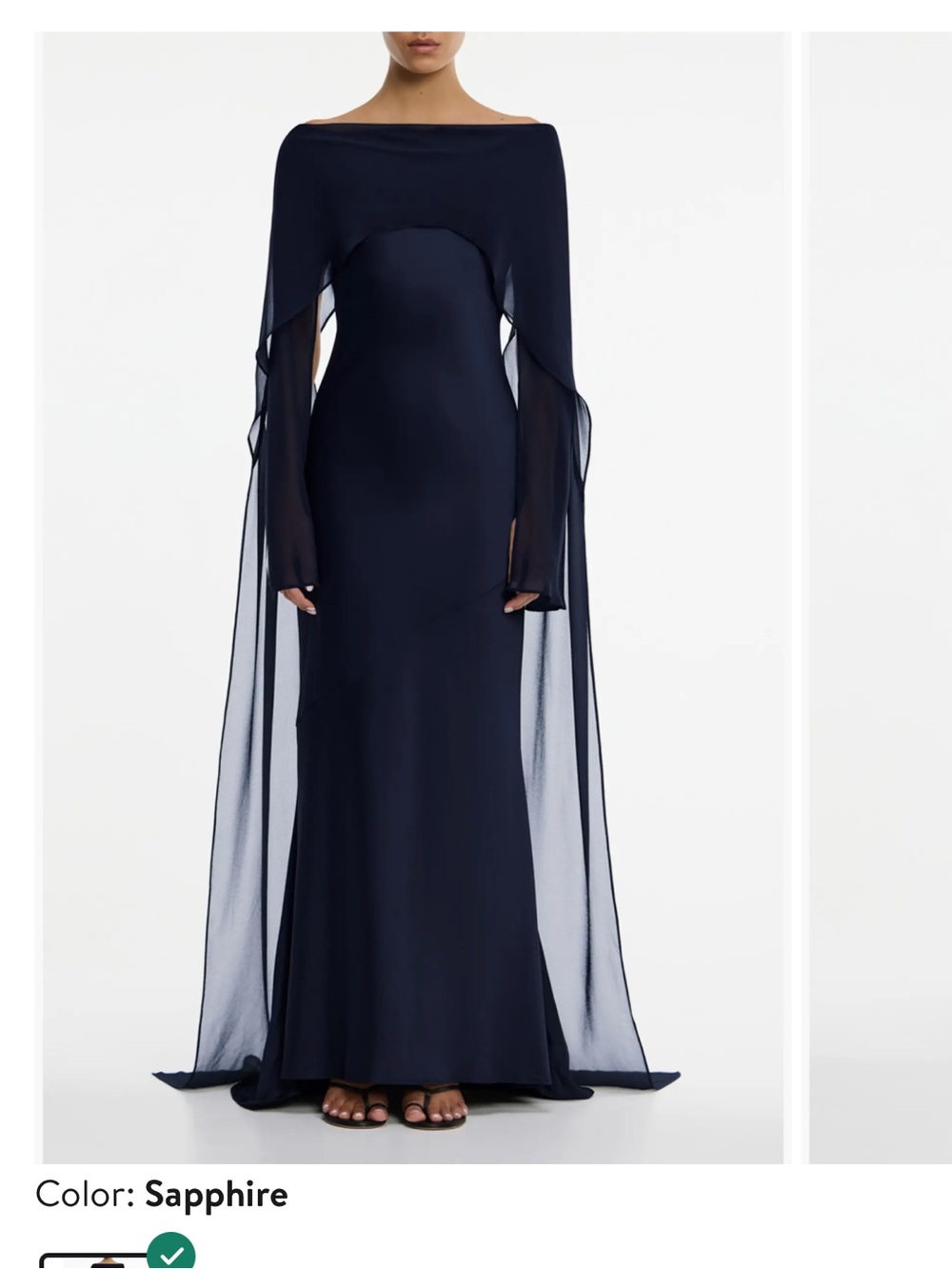 Sleek Navy Maxi Evening Dress with Sheer Draped Sleeves